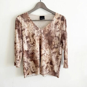 Vintage 90s JKLA California v-neck scalloped hem 3/4 sleeve floral top size XL